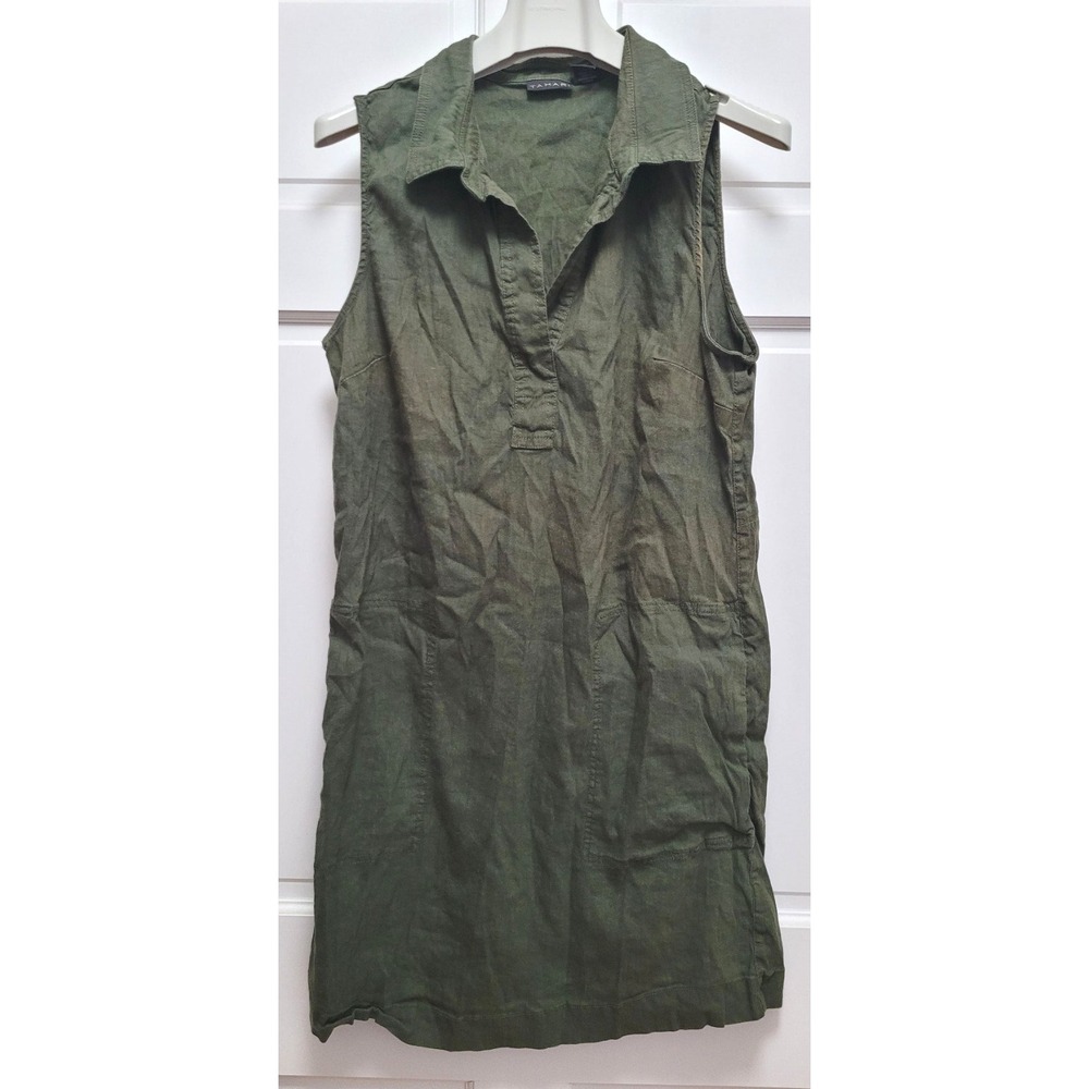 Tahari Women's Linen Viscose Collared Minimalist Sheath Shirt Dress - Green 12